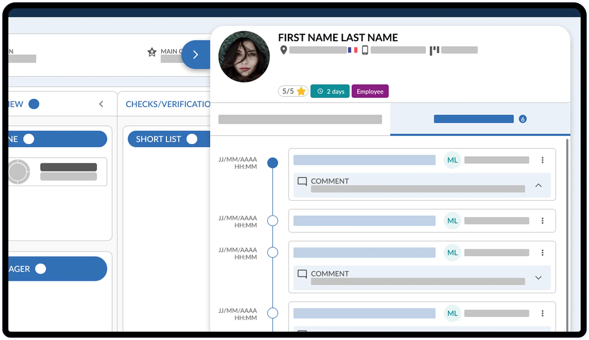Tablet_EN-KanbanInternalEmployee Side panel showing a candidate’s details from the kanban